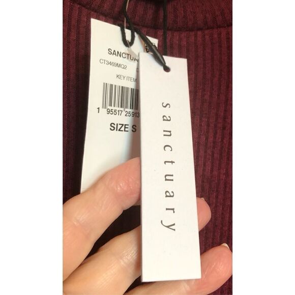 SANCTUARY - 🎉HP🎉NWT - L Sz S “Cozy Nights” Mock Neck Ribbed Top in Dark Cherry - Picture 12 of 14